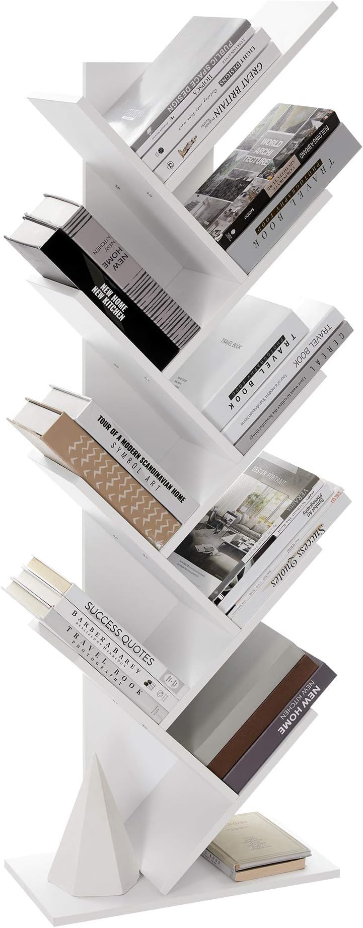 VASAGLE Tree Bookshelf, 8-Tier Space-Saving Corner Bookcase, Holds Books, CDs, Games, for Bedroom, Living Room, White