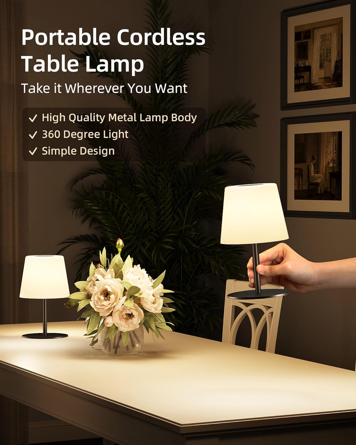 EZVALO Outdoor Cordless Table Lamp, IP65 Waterproof 4500mAh Rechargeble Shower Lamp, Dimmable Touch Lamp, LED Night Light Lamp for Bathroom Patio Camping Restaurant Home 1 Pack (Black)