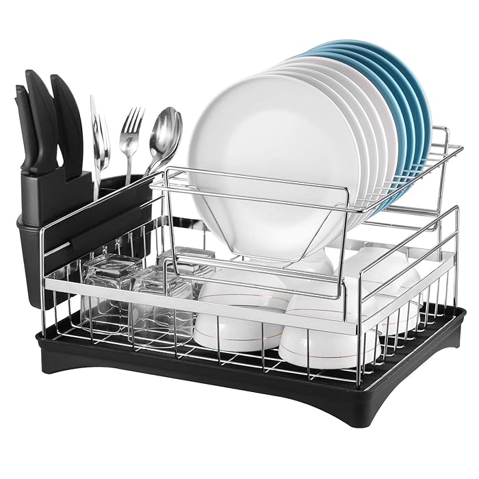 Buy alvorog Dish Drying Rack, 2 Tier Dish Drainer with Black Drip Tray