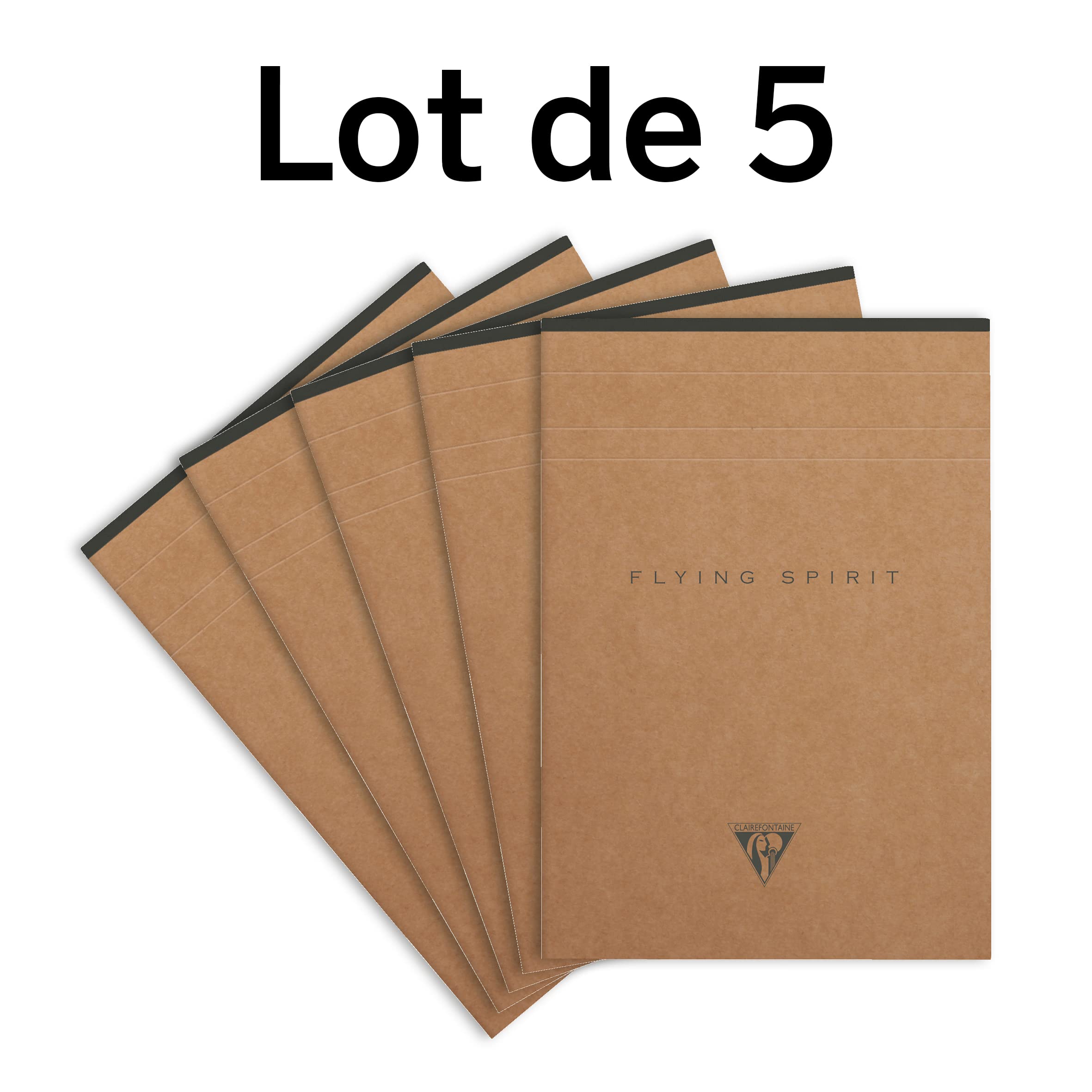 Clairefontaine 103636C – Zestaw 5 bloków klejonych Flying Spirit – A5 – 140 stron – Papier kremowy 90g – Okładka kraftowa – Antracytowe wykończenie