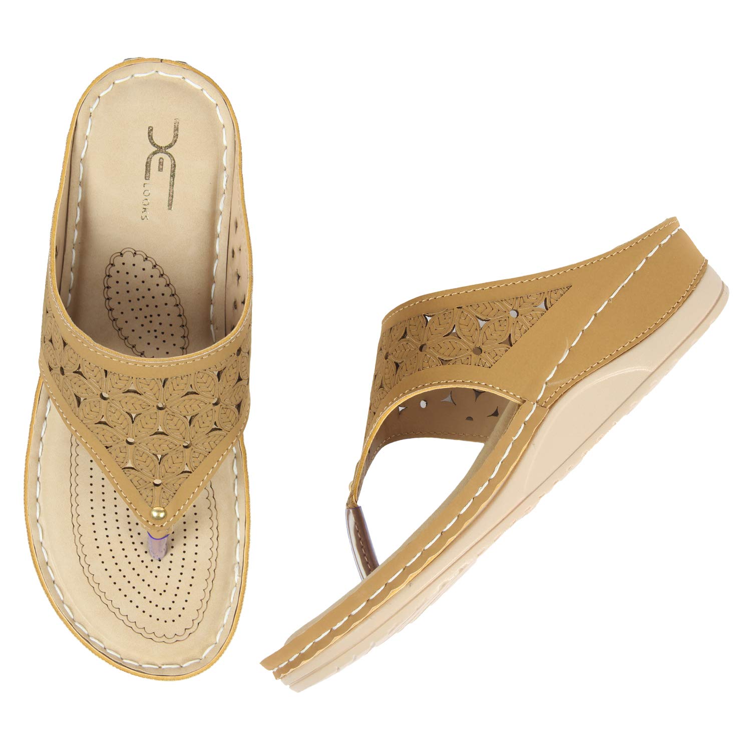 XE Looks Womens Beige Leather Stylish Lazer Design Slippers Fashion Sandal (B083GRKKCB) Amazon Price History, Amazon Price Tracker