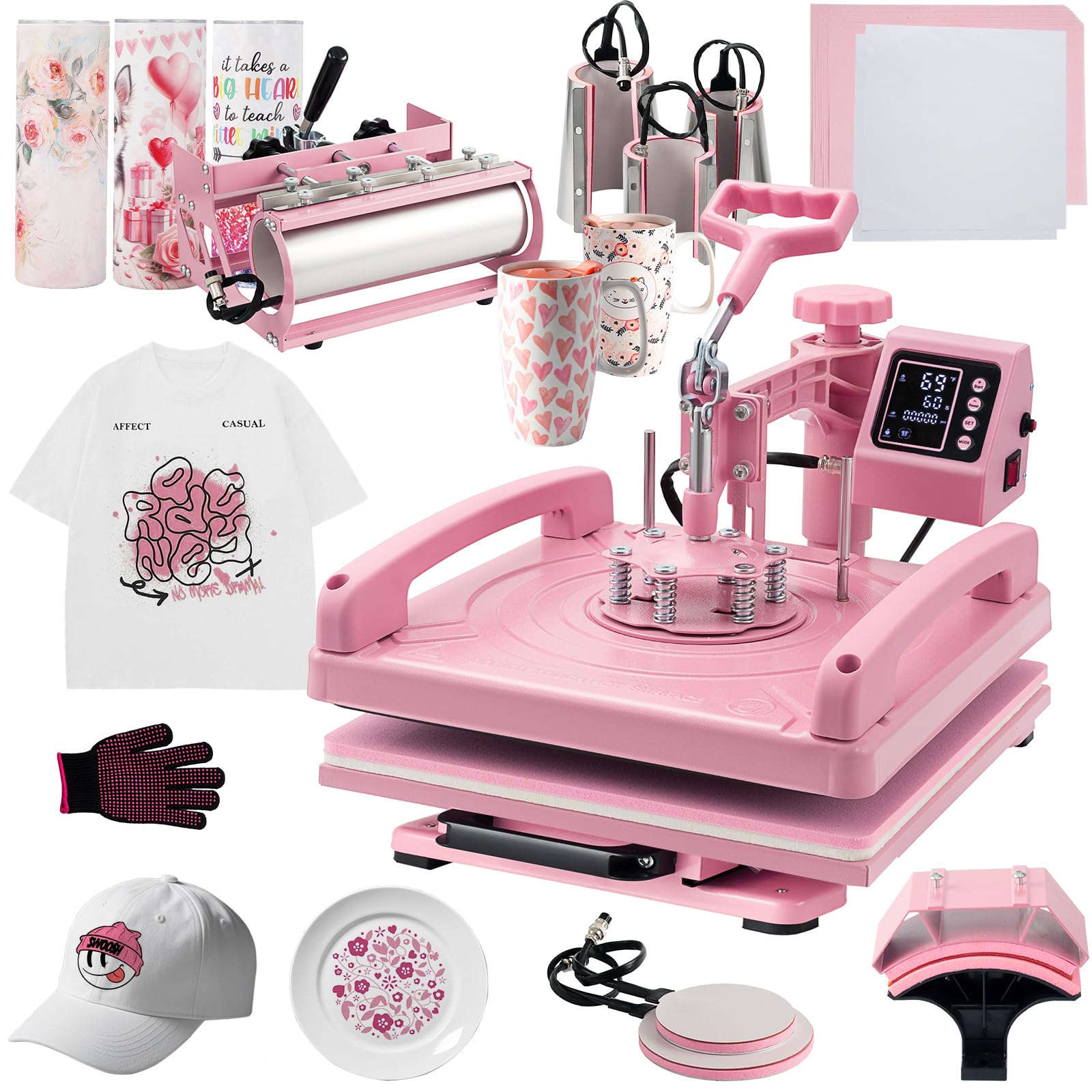 Hitgrand Heat Press 15x15 inch, Heat Press Machine for T-Shirts, 8 in 1 Heat Press with 30 OZ Tumbler Press, Combo Tumbler Heat Press Machine Sublimation for Hat Cap Mug Plate