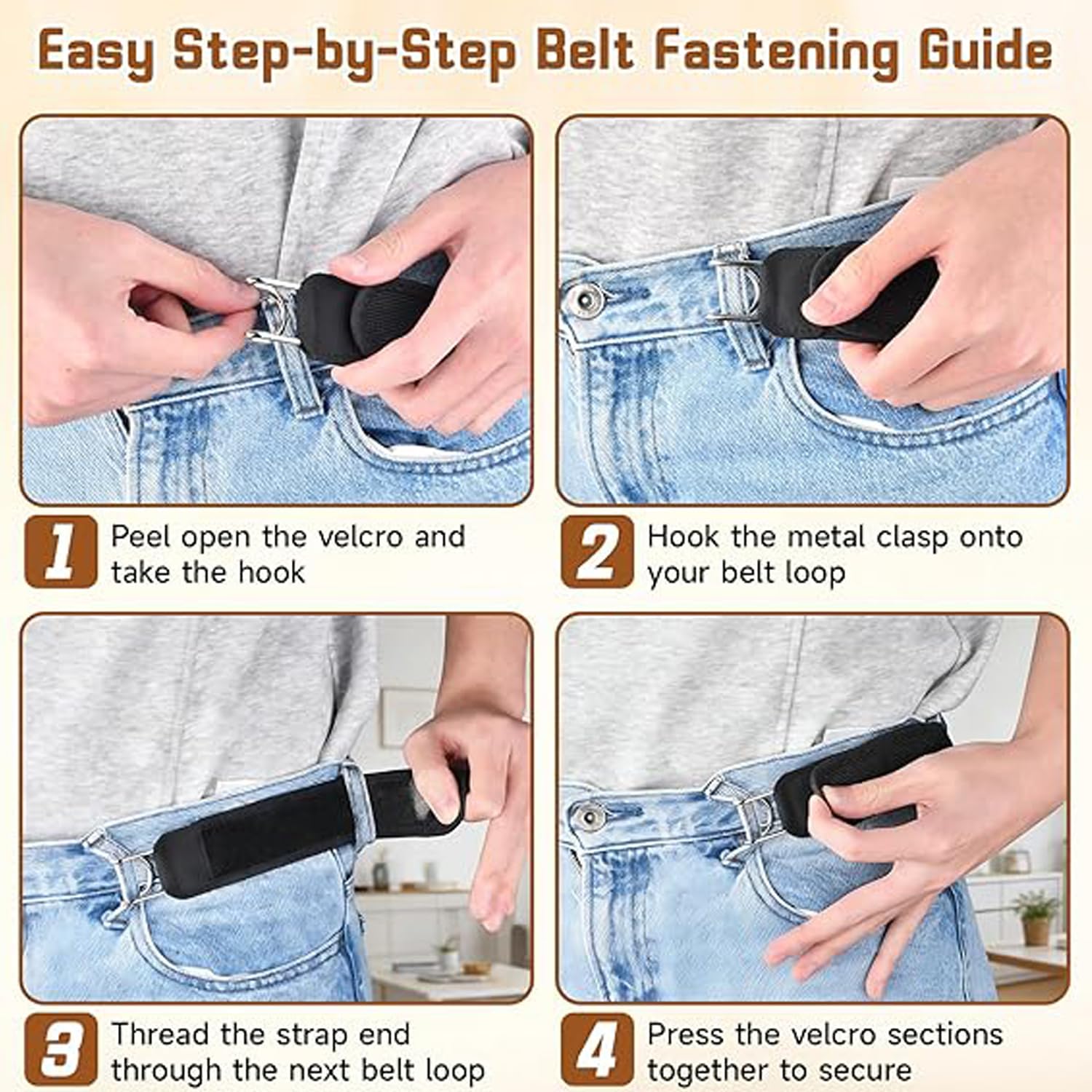 FiveMileBro Cinturón Sin Hebilla, Cinturón con Gancho Metálico, Elástico Invisible Ajustable, Unisex para Hombre y Mujer, Ideal para Jeans, Vestidos, Trabajo, Viajes y Uso Diario — view 4