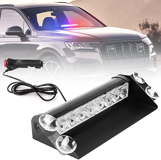FABTEC Car Police Light 8 Led Red &amp; Blue Strobe Flashing Warning Emergency Led Lights for All Cars