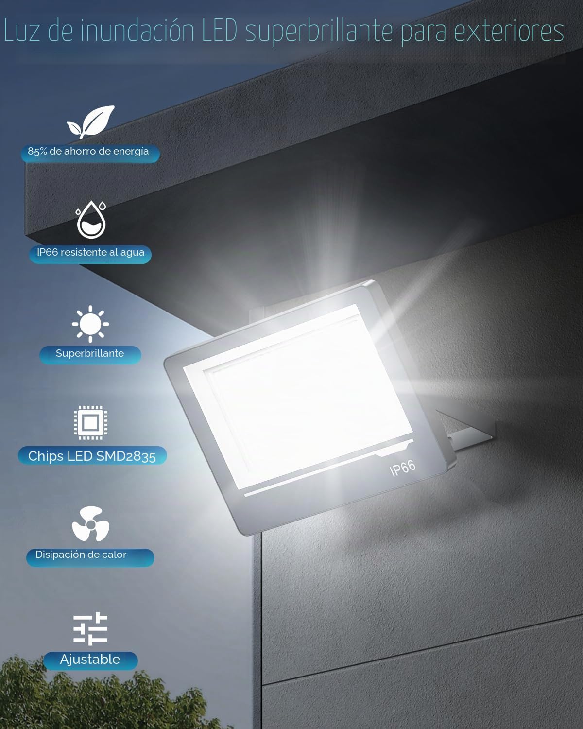 Focos LED Exterior 300W 30000LM 1 Piezas - Focos de Proyector LED Exterior Potente 6500K Blanco Frio IP66 Impermeable para Jardin Patio