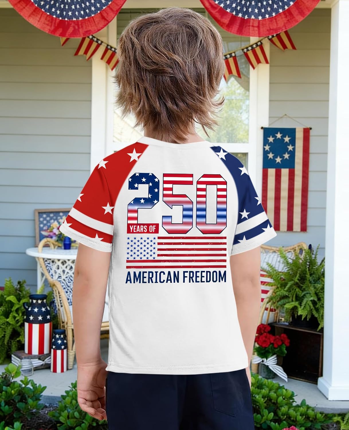 Girls 4th of July USA Patriotic T-Shirt American Flag Raglan Tee Independence Day Outfit for Kids 7-14 Years