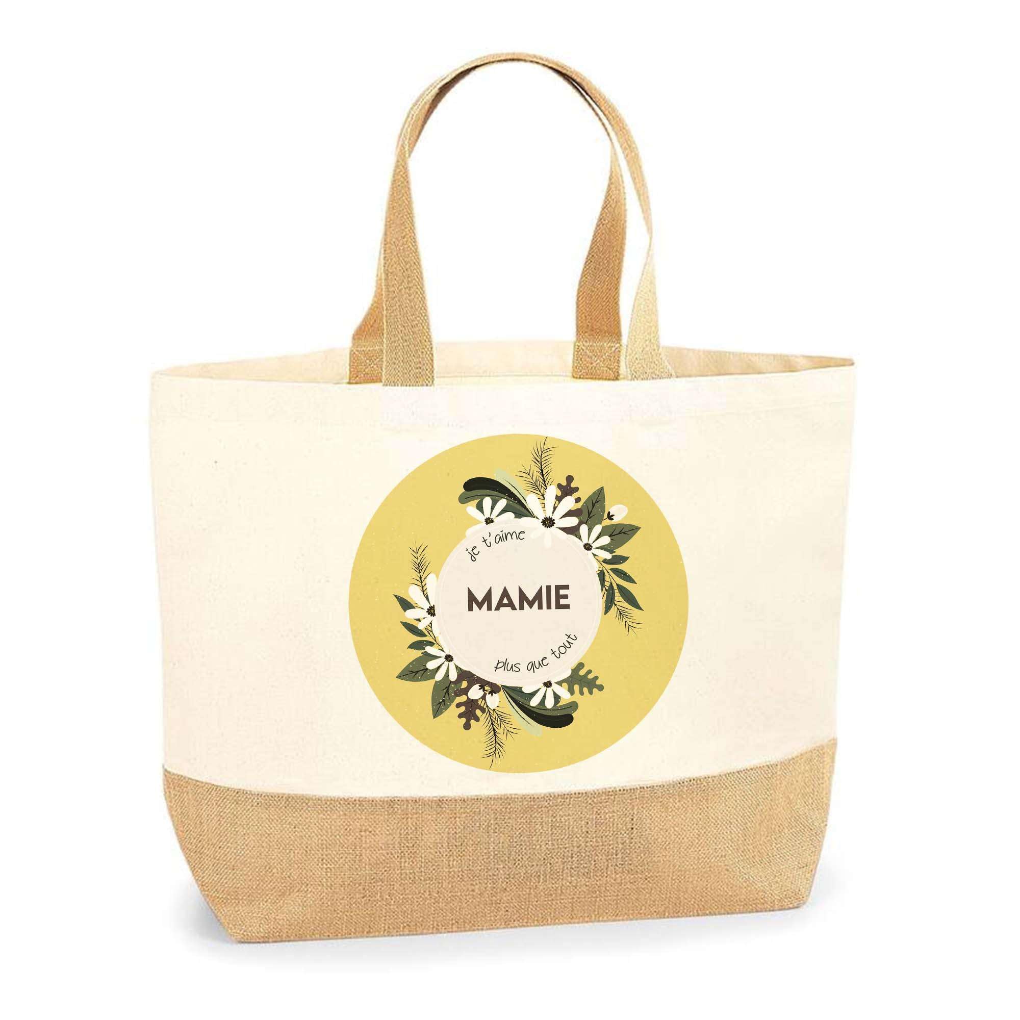 Cabas de plage courses coton et toile de jute robuste et grand format - 7