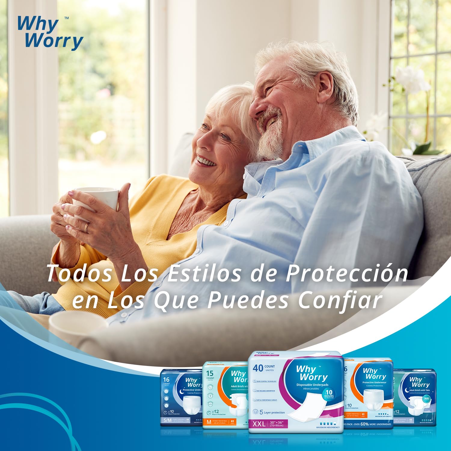 WhyWorry Empapadores Cama Adultos 60x90 cm para Incontinencia, Salvacamas para Adultos Desechables, Protector de Camas & Superficies, Cambiador Desechable Bebe, 50 Unidades