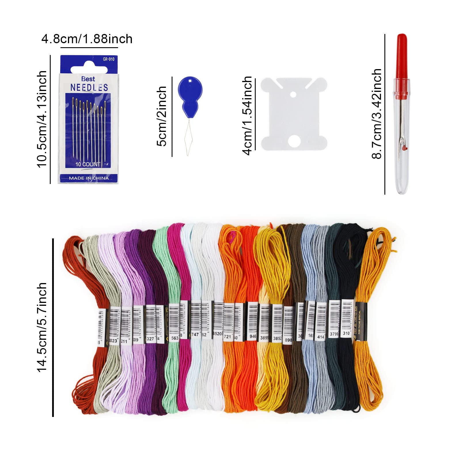 LAMXD 50 Stück Stickgarne, Kreuzstichgarne, Stickgarn, Armbänder, Bastelgarn, Regenbogenfarbe mit kostenlosen Sticknadeln, Garnspulen, Bambus-Stickrahmen