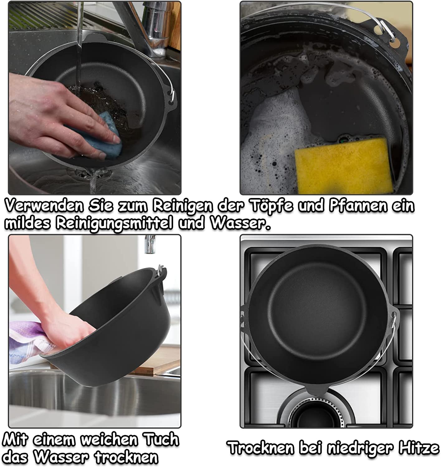 Froadp Set de Horno Holandés Dutch Oven Set Olla de Hierro Fundido Incluye Sartén Sartén para Hornear Cazuela Gancho de Mano etc Firepot Olla Parrilla para BBQ Interior Exterior Camping (10 Piezas)