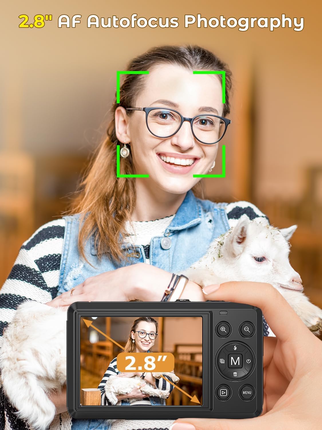 Fotocamera digitale 4K 64 MP, 2,8 pollici, UHD con messa a fuoco automatica | Scheda Micro SD e batteria, zoom digitale 16X, ricaricabile, fotocamere compatte portatili, per principianti e adolescenti