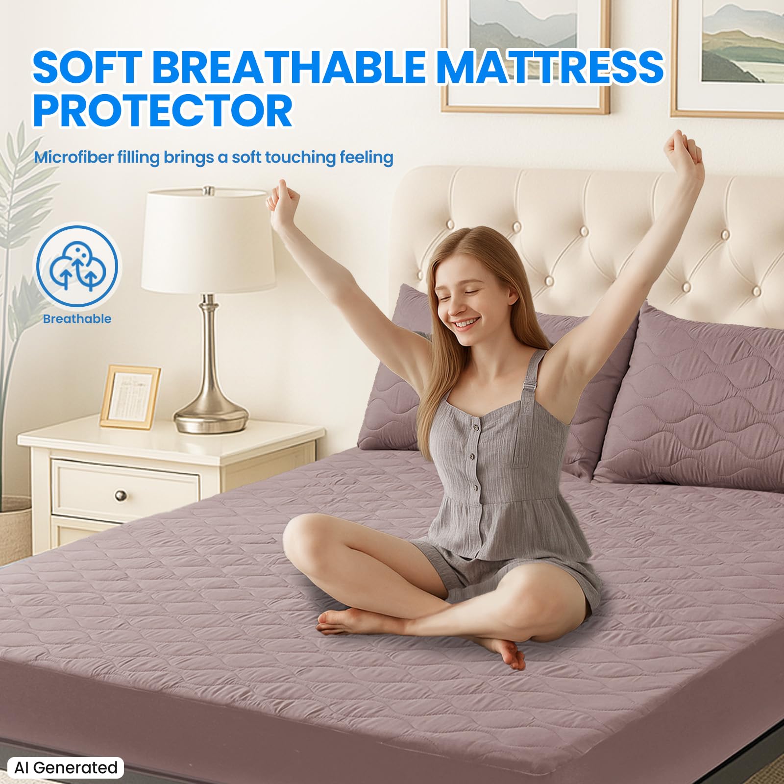 Ystyle Protege Matelas Impermeable 140x200cm Matelassé - Bonnet Jusqu'À 30cm avec Élastique Tout Autour - Protège Matelas Bruit Housses - Anti-Acariens Et Respirant, Soja
