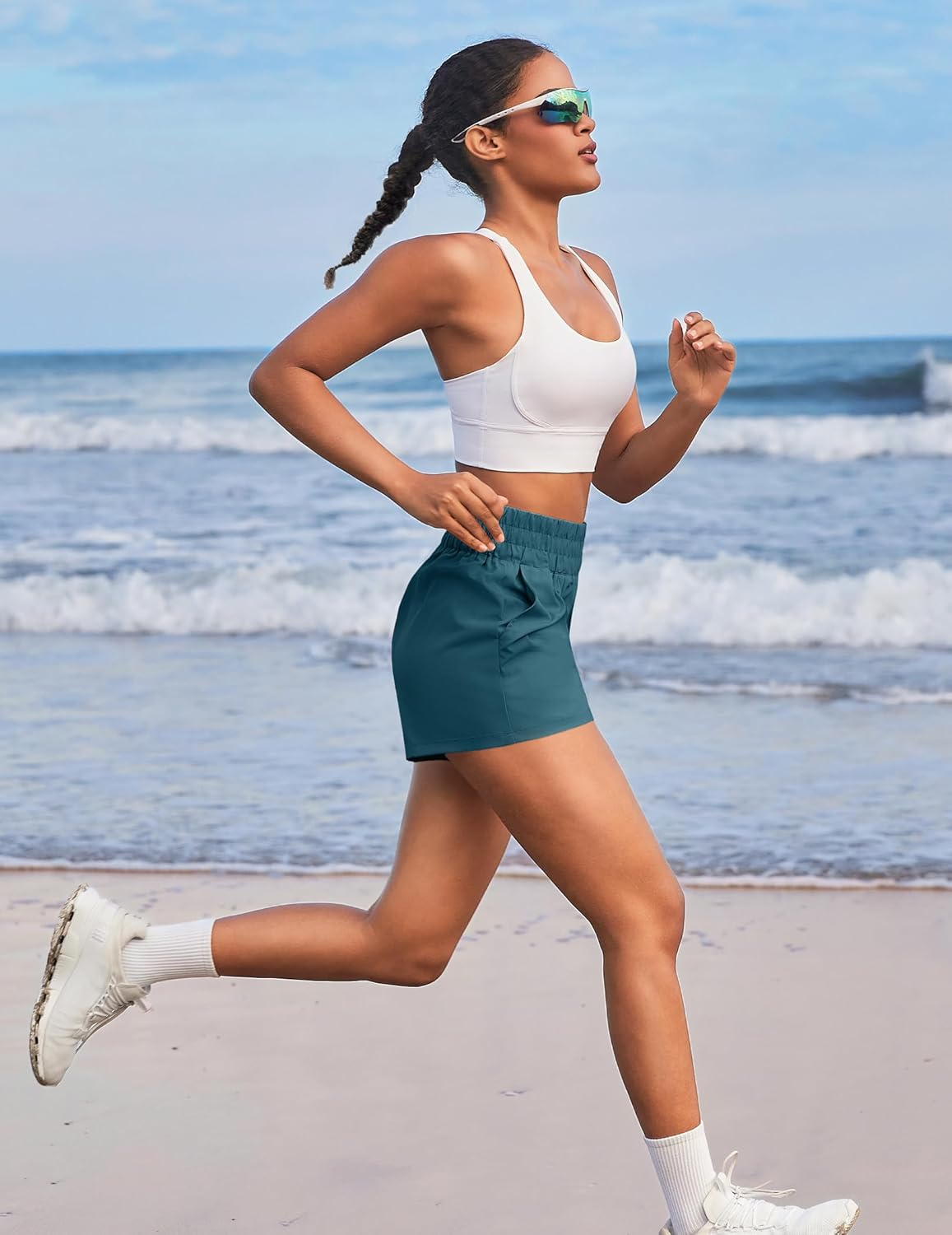 PINSPARK Womens High Waisted Running Shorts, Lightweight Breathable Quick Dry Stretch Linerless Athletic Shorts with Pockets - Image 3