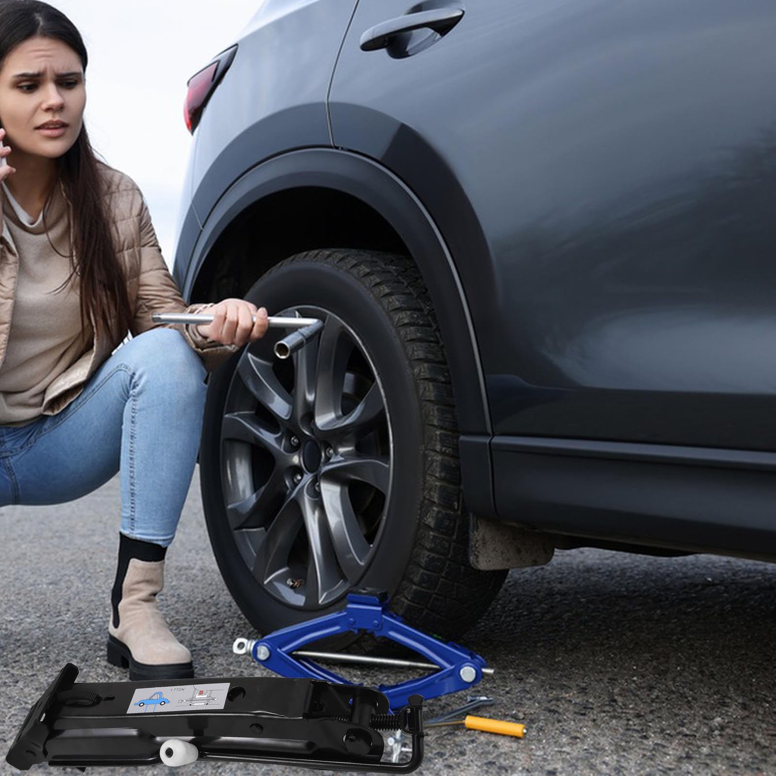 Cric Manuel de Voiture Z 1,7 T en Acier, Levage Stable Portable