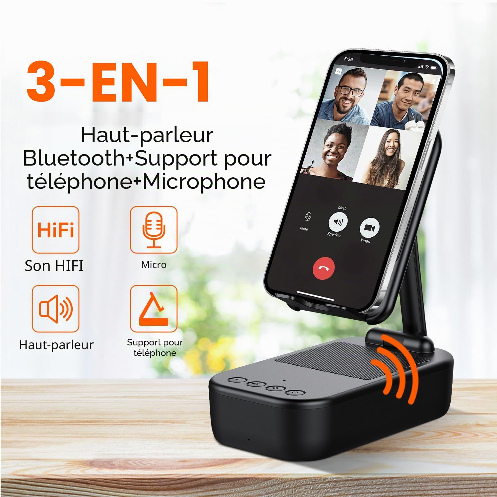 Enceinte Bluetooth Portable,Support Pliable pour téléphone Portable Bureau,Anti-Dérapant&Son Surround HD,IP7 Waterproof,Support Téléphone Bureau Convient pour Phone/Pad, pour Hommes,Femmes