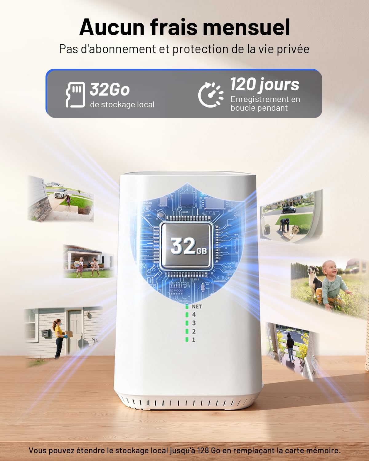 2K Camera Surveillance WiFi Exterieure sans Fil Solaire, Kit 2 Caméras avec Base, 32 Go de Stockage Local, sans Abonnement, 360° Panoramique, Alerte, Vision Nocturne en Couleur, 2,4/5Ghz WiFi