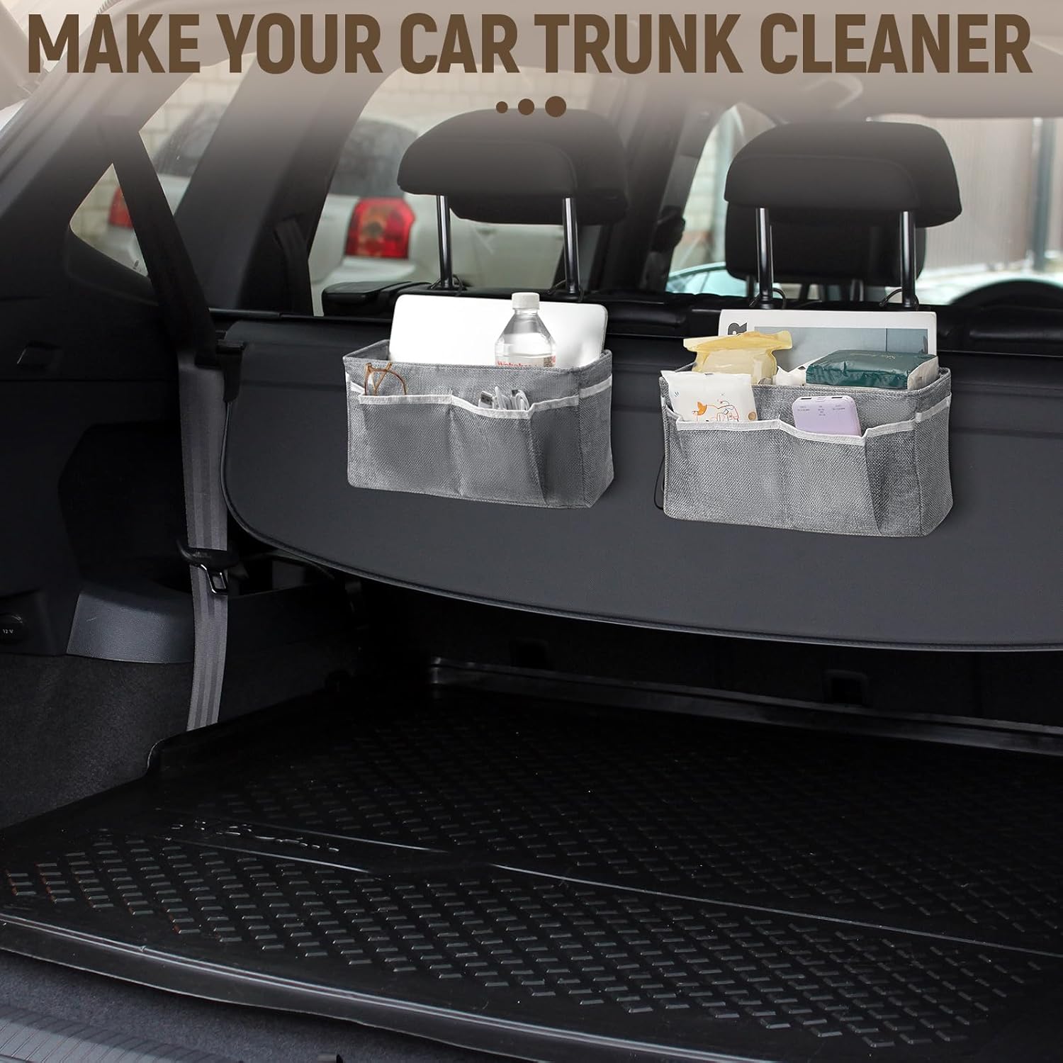 Bedside Caddy, bedside organizer, Hanging Organizers, Storage Bags with Self-adhesive on The Back to Hang Over Beds for Headboards, Bunk Bed, Car Seat Back Organizers (Upgraded Version Grey) - Image 7