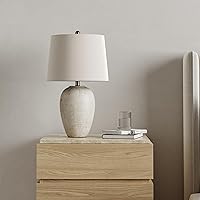 Vista 1 de Nourison Home 23" Distressed Cream/Beige Rustic Ceramic Jar Table Lamp for Bedroom, Living Room, Dining Office, with Ivory Shade