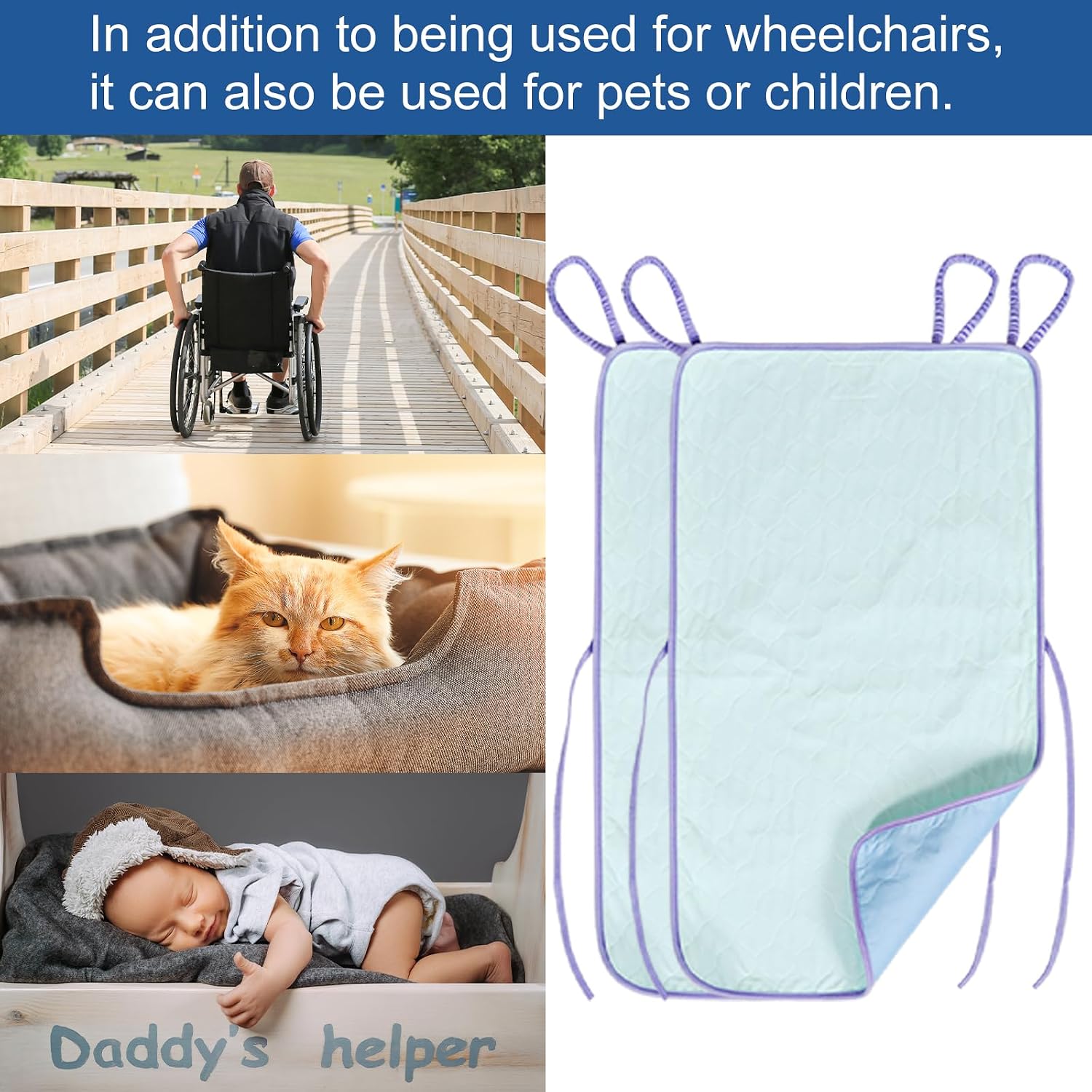 Wheelchair Highly Absorbent Incontinence Waterproof Pads, 4-Layer Soft Extra Large Washable and Reusable Soccer Seat Covers with Two Loop Handles for Adult, 18.9"X33.9"(Pack of 2 PCS)