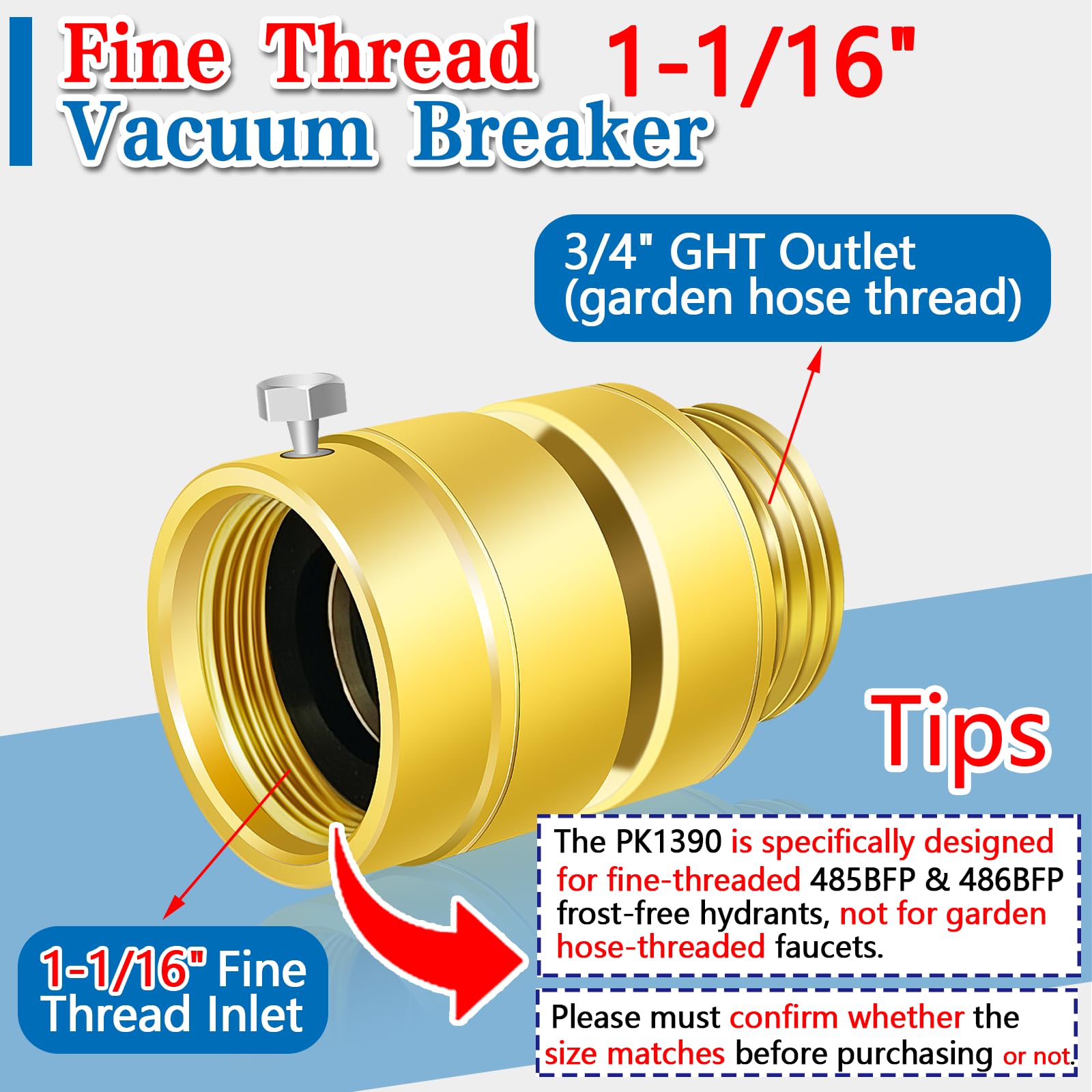 Fine Thread Vacuum Breaker, PK1390 No Lead Brass Self