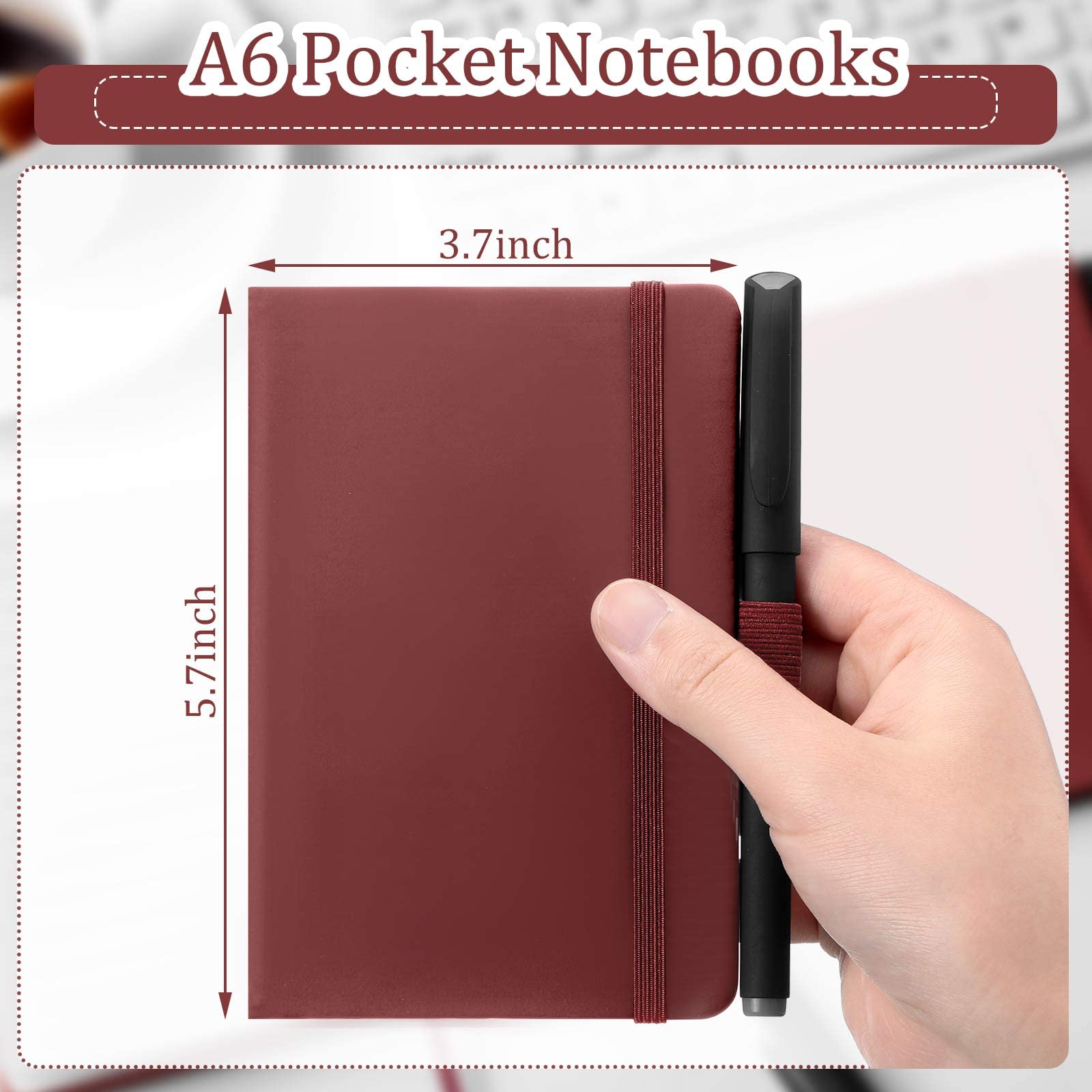 Lot de 36 carnets de poche avec stylos A6 - Joli petit journal ligné - Couverture rigide - Avec porte-stylo - Pour l'école et le bureau - 9,4 x 14 cm - Bordeaux