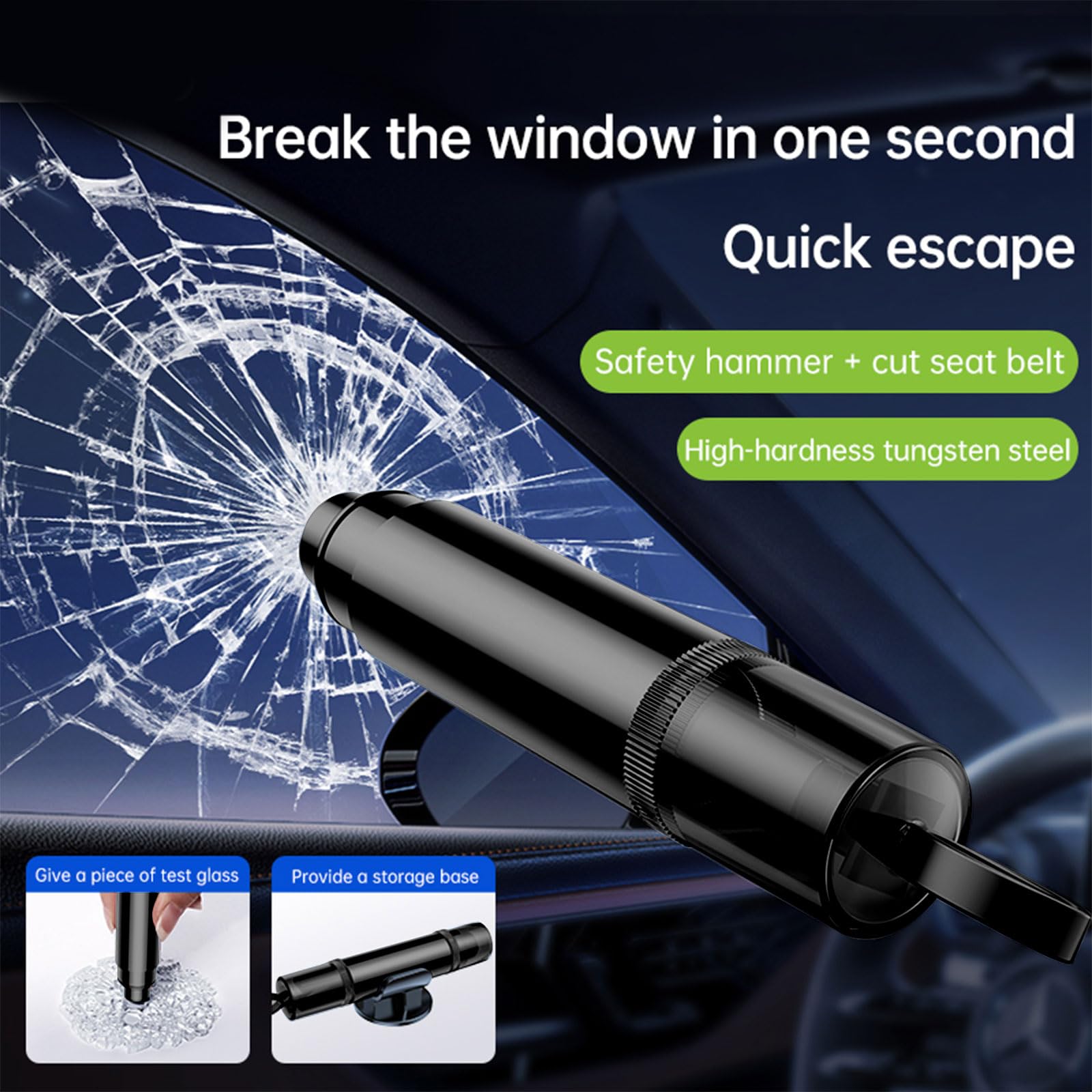 BigKing 2 Pezzi Rompivetro Auto e Taglia Cintura, con Coperchio Trasparente, 2 in 1 Martello di Sicurezza Auto e Taglia Cinture di Sicurezza, Compatto e Pratico, Facile da Usare (Nero)