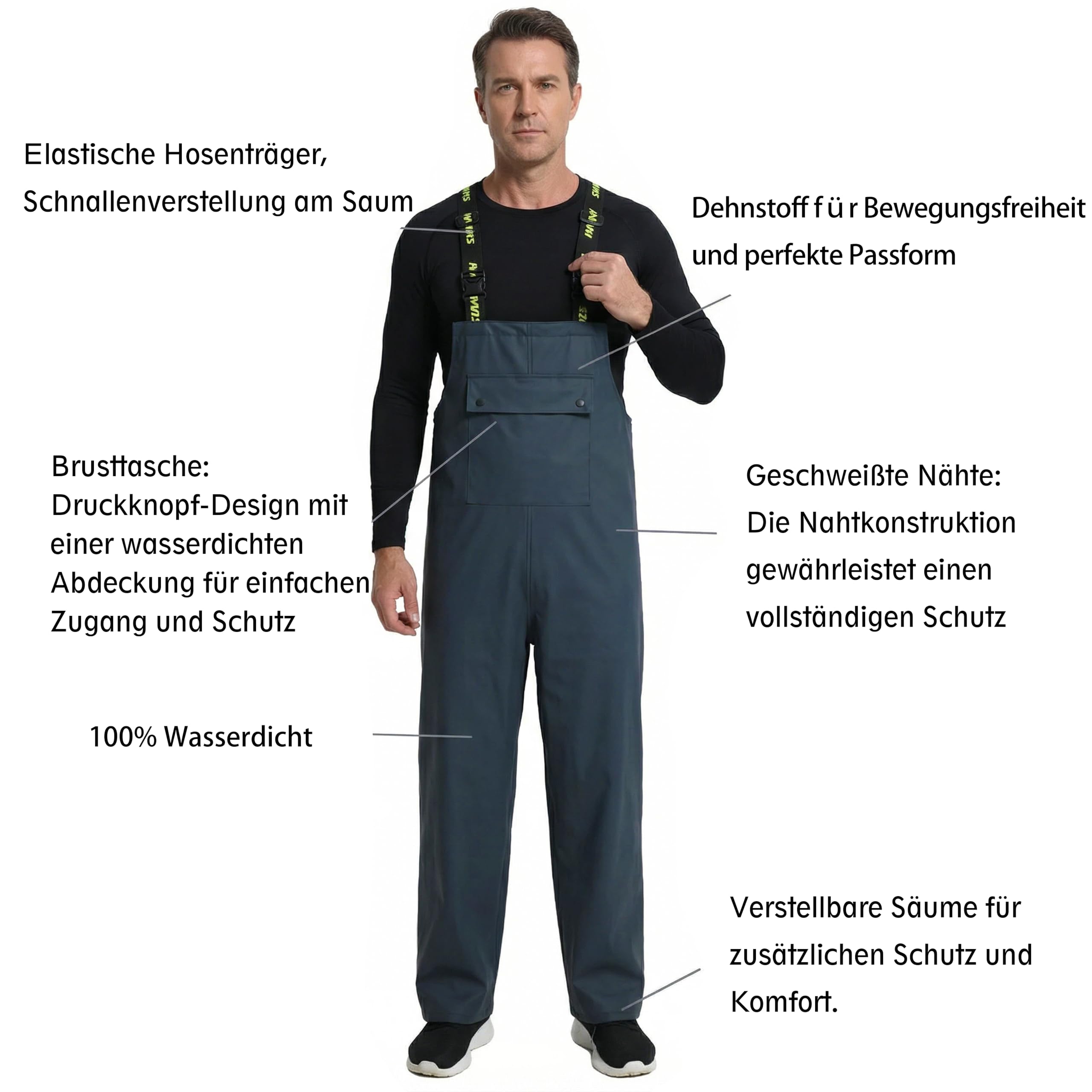 Angelanzug Herren Regenanzug Ultraleicht 800g – Absolut Wasserdichte Jacke & Latzhose aus ECO PU, ideal zum Angeln, auf der Baustelle & für Outdoor-Arbeiten