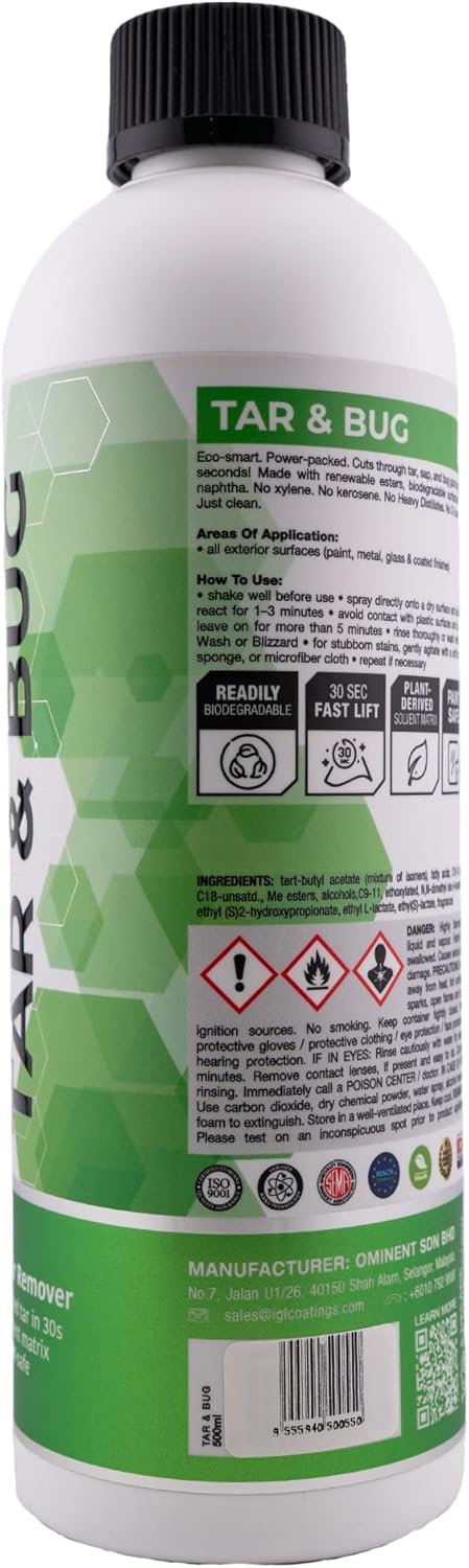 IGL Coatings Tar Remover – 500ml Bio-Ester Formula, Automotive Tar & Residue Cleaner, Biodegradable, Low VOC, No Naphtha or D-Limonene – Safe on Paint, Metal, Glass & Coated Surfaces