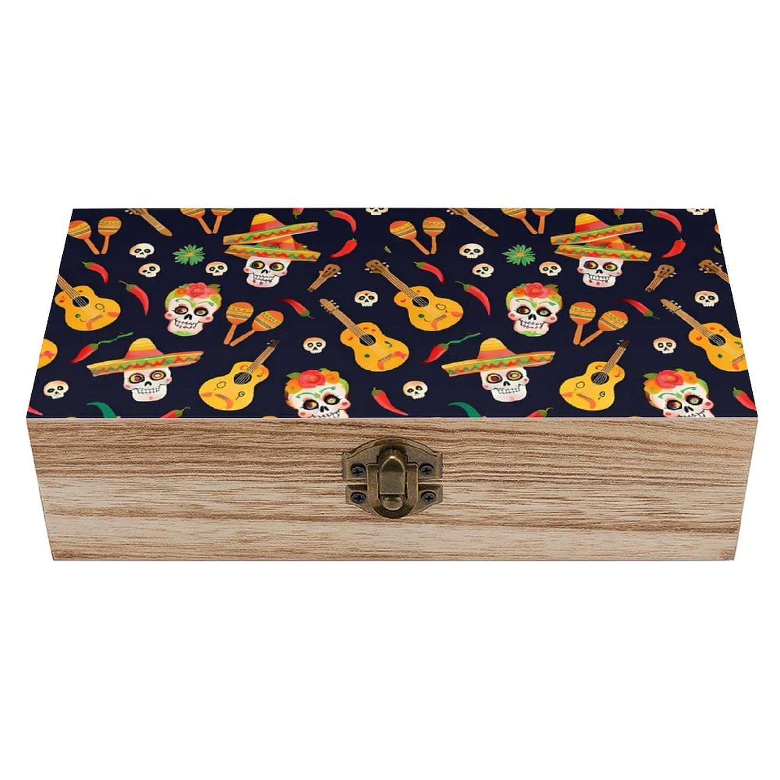 HLBSDM Guitar Pepper Sugar Skull Wooden Storage Box