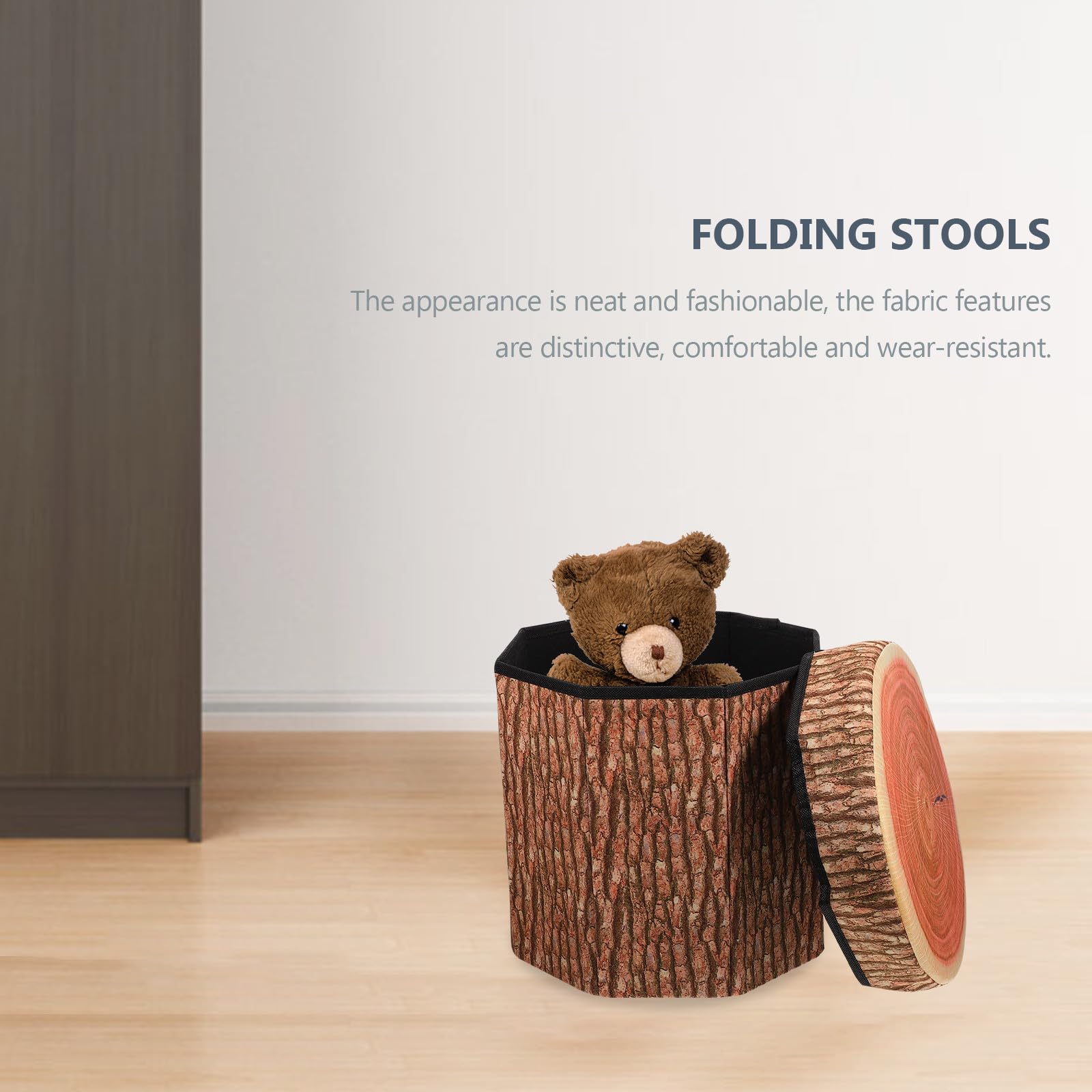Pouf Sgabello Contenitore Pieghevole in Truciolare con Rivestimento in Flanella, Sgabellino Multifunzionale con Funzione di Stoccaggio per Uso Domestico