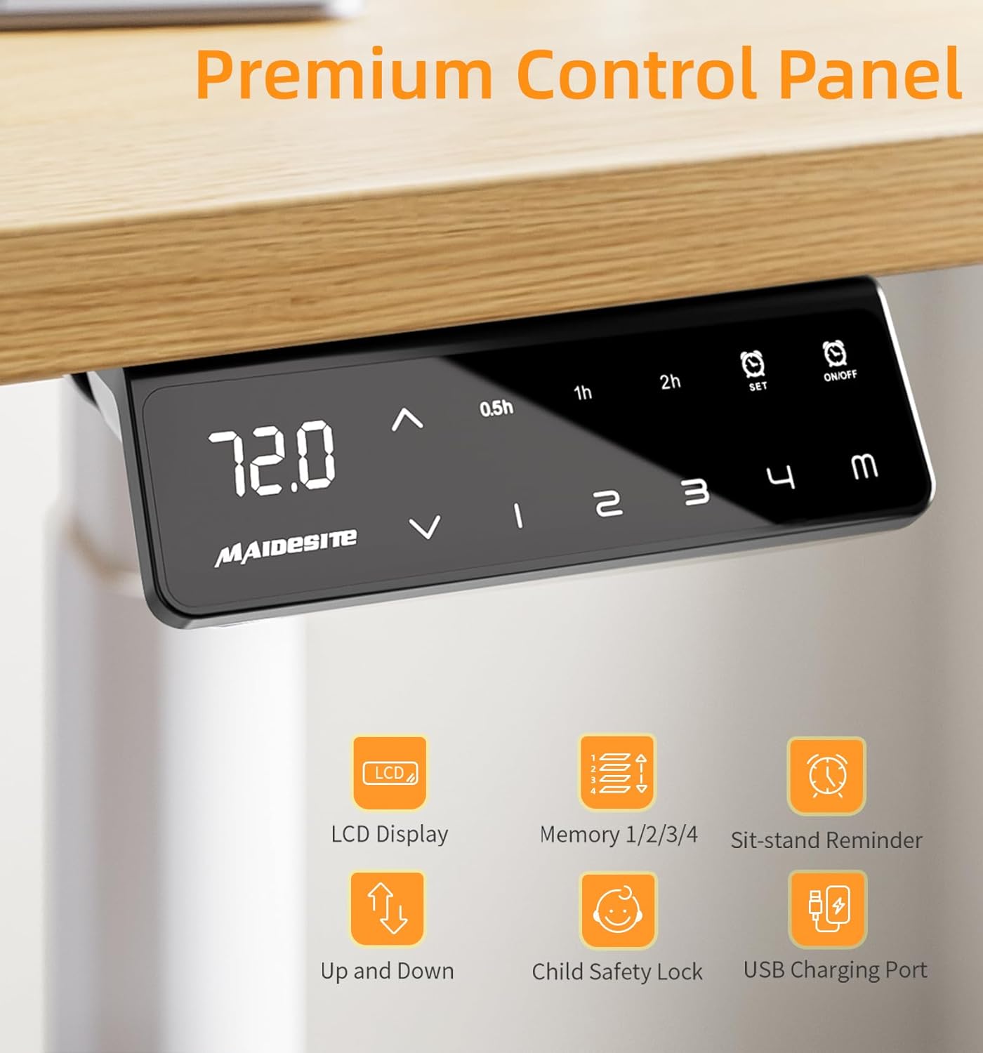 Close-up of the MAIDeSITe EL2 Pro Art smart control panel with LCD display and buttons.
