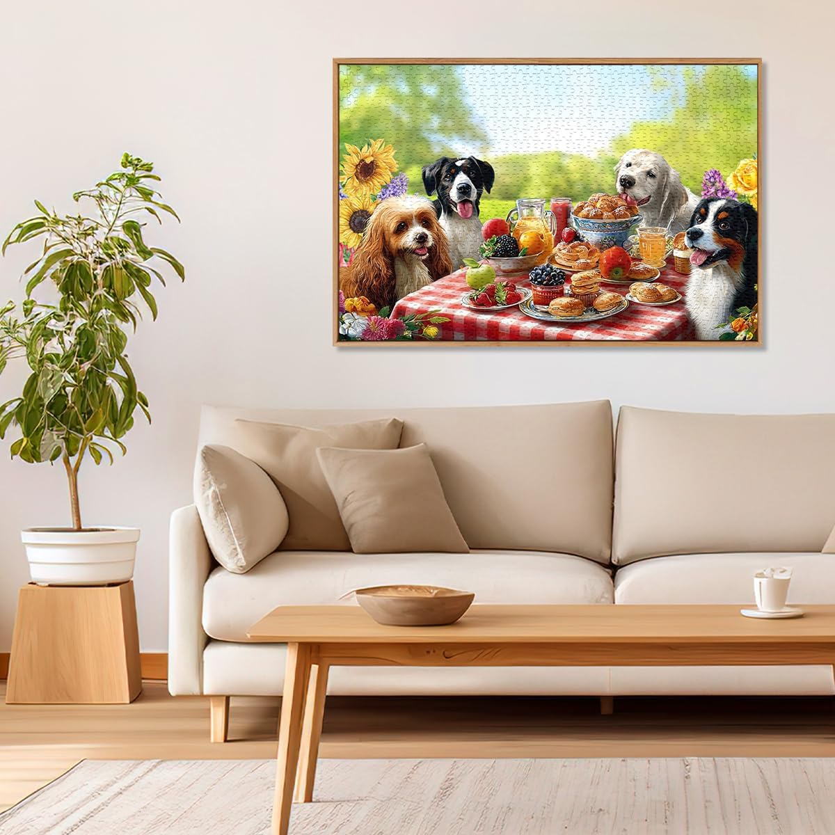 1000 Piece Puzzle for Adults,Cute Dog Party Jigsaw Puzzles,Funny Puppy Picnic Artistic Puzzle Family Game Fun Relaxing Challenging,Home Wall Decor