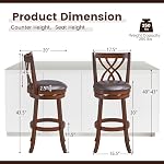 COSTWAY Bar Stools, 360° Swivel Chairs with Rubber Wood Frame, PU Leather Cushioned Seat and Footrests, Modern Barstools for Kitchen Island, Dining Room, Bar (Brown-30 inches, 4 stools)