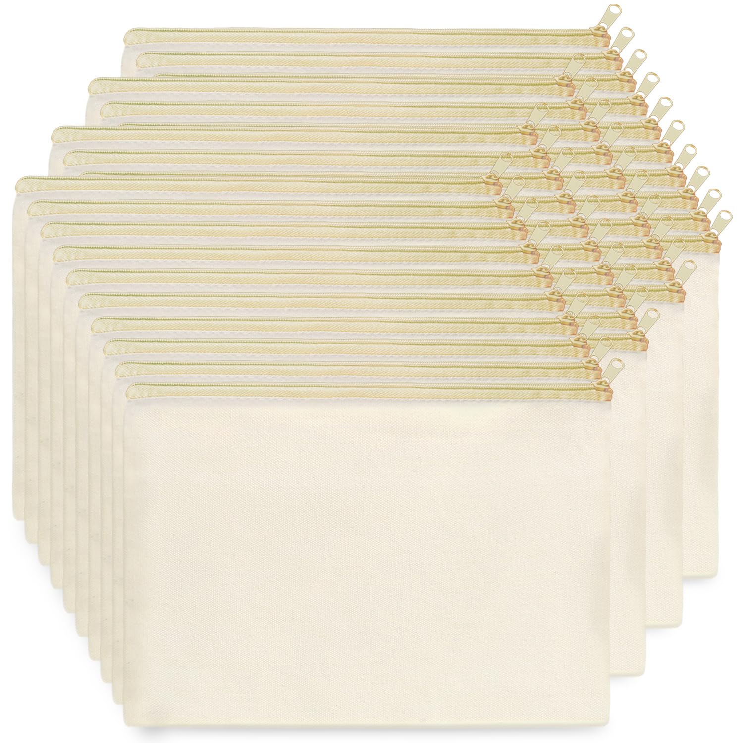 KoolmoxBulk Makeup Bags, Pencil Bag 40 Multipurpose Cosmetic Bag with Zipper, Canvas Pencil Pouches, Bulk Plain Beige Canvas Bag for Travel Storage Toiletry Organize Pouch Women DIY Craft Gift Bag