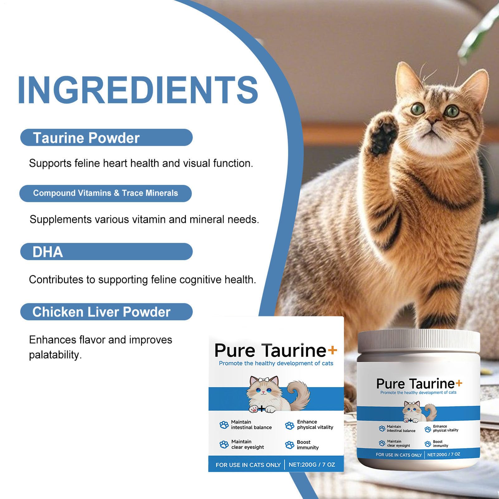 Genérico Taurina para Gatos, 2 Frasco 400g Lisina para Gatos, Apoyo Cardiovascular, Polvo de taurina 100% Puro, contra Moquillo Felino, Vías Respiratorias, Alivias Alergias y Estornudos