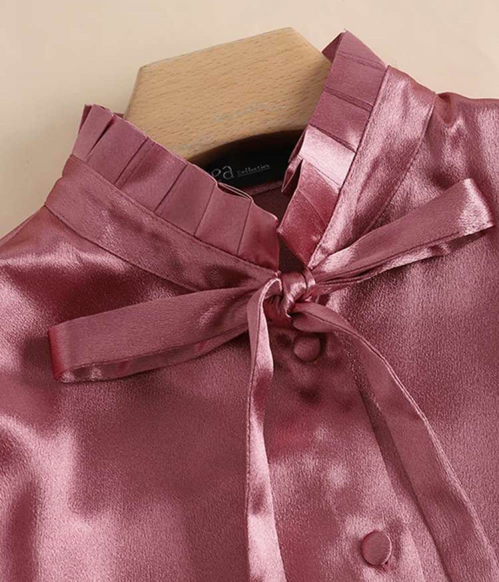 Lockeres Damenhemd,Damen Satin Seide Bluse Shirt Rot V-Ausschnitt Langarm Mode Hemden Business Hemd Mit Knopf Sexy Party Tops Casual Arbeit Büro Bluse Für Mädchen Damen