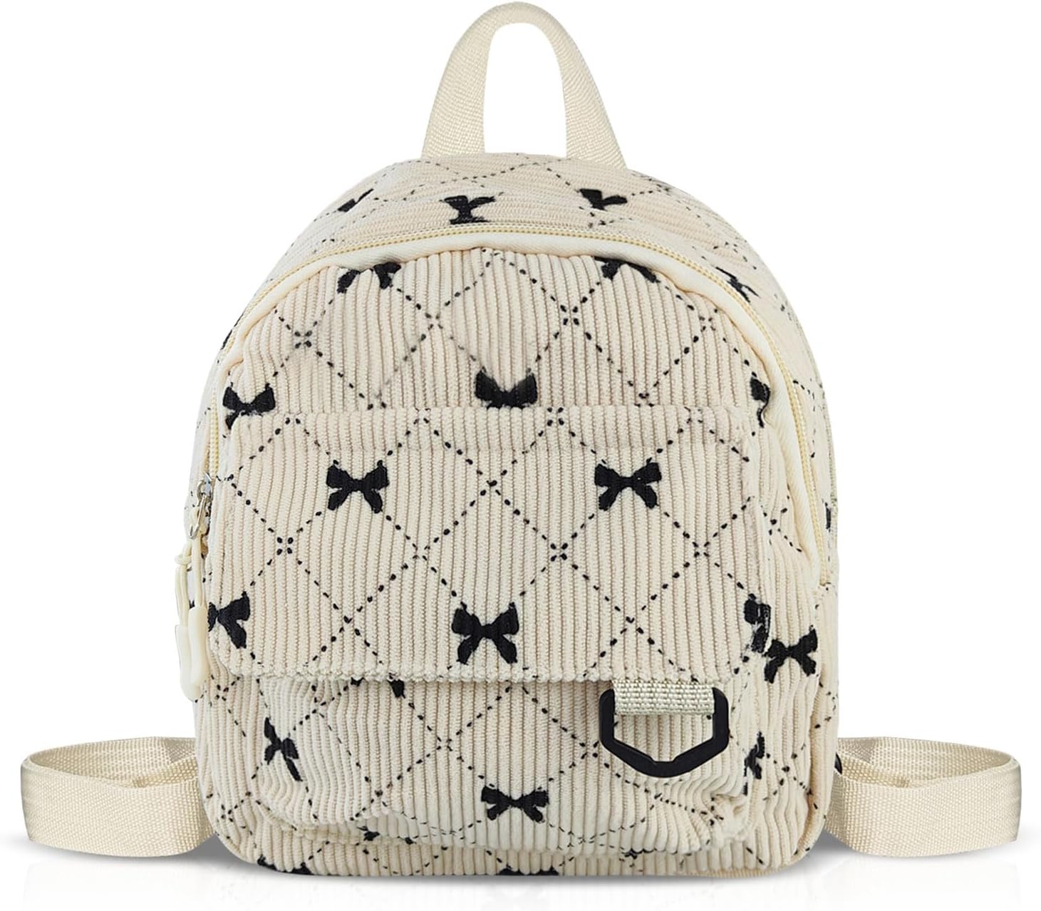 Mini Backpack for Women, Soft Corduroy Bow Small Backpack, Lightweight Cute Tiny Backpacks Fashion Travel Daypack (Beige)