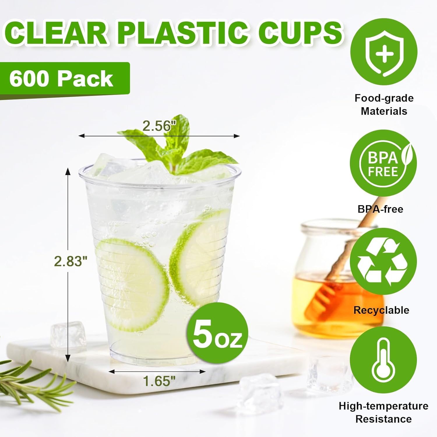 SIUQ 600 Pack 5 oz Clear Plastic Cups, Small Disposable Bathroom Mouthwash Cups, Hot/Cold Beverage Drinking Cup for Party, Picnic, Travel, Halloween, Christmas - Image 2