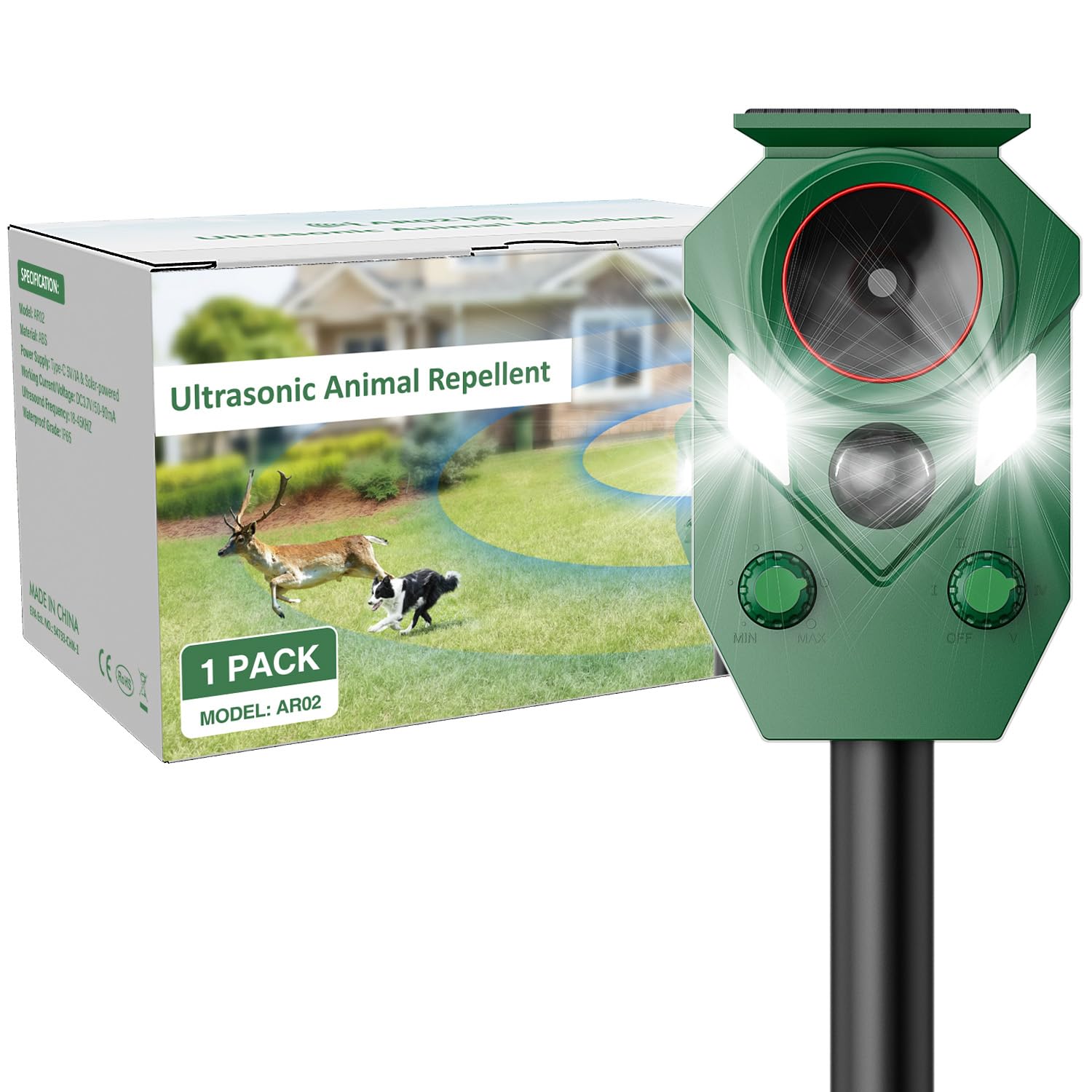 Ultraschall Katzenschreck für Garten, Katzenschreck Ultraschall Solar Tiervertreiber Garten, Wasserdicht mit IP65&PIR-Bewegungssensor und Blinklicht,Wirksam Gegen Katzen,Hunde,Rehe,Fuchs,Vogel,Tauben