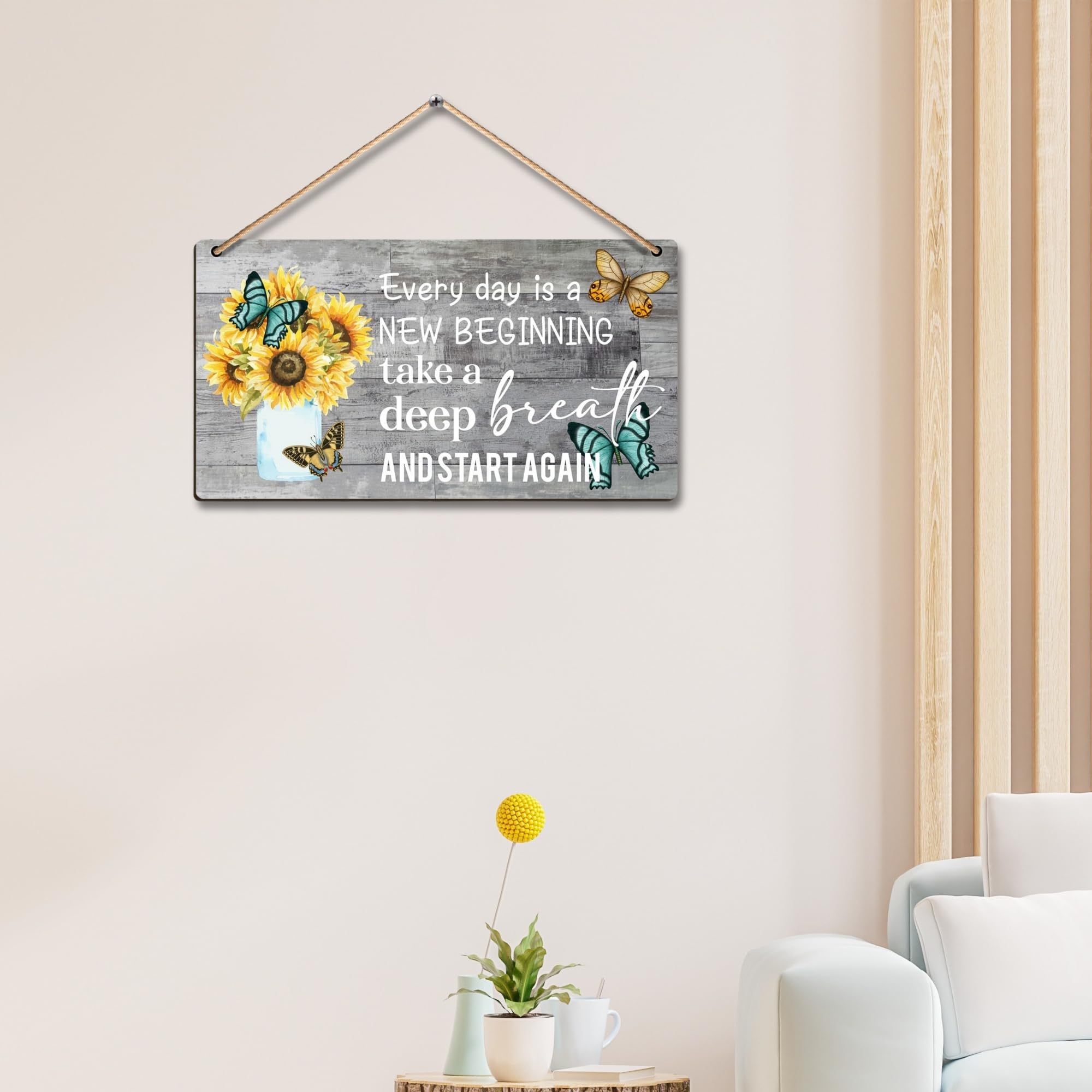 eCraftIndia Motivational Quote Wooden Wall Hanging Decor | Every Day Is A New Beginning Take A Deep Breath Start Again | Home Decor Items | Wall Hanging for Living Room Bedroom Home Decoration Office-image-19