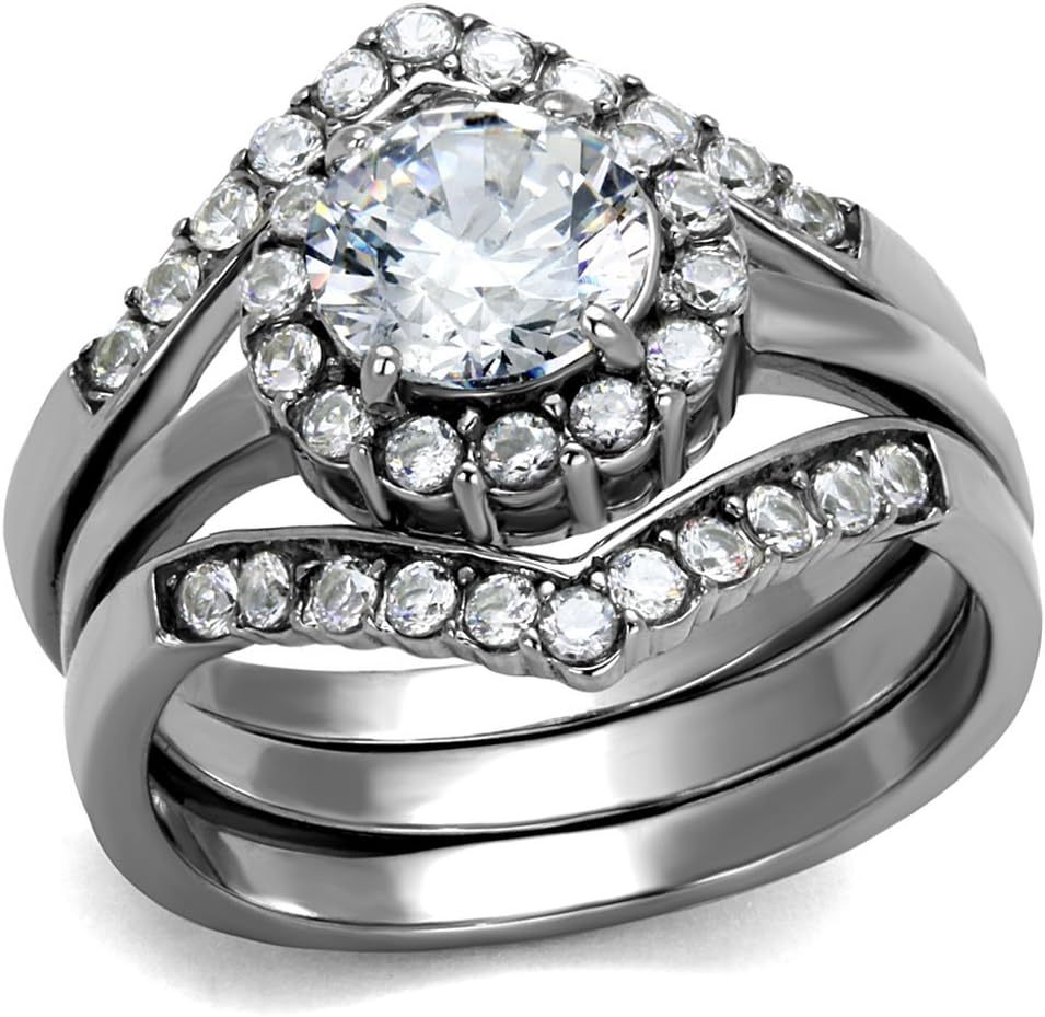 Marimor Jewelry Women's 2.25 Carat Round Cut AAA Cubic Zirconia Stainless Steel Wedding Ring Band Set Size 5-10