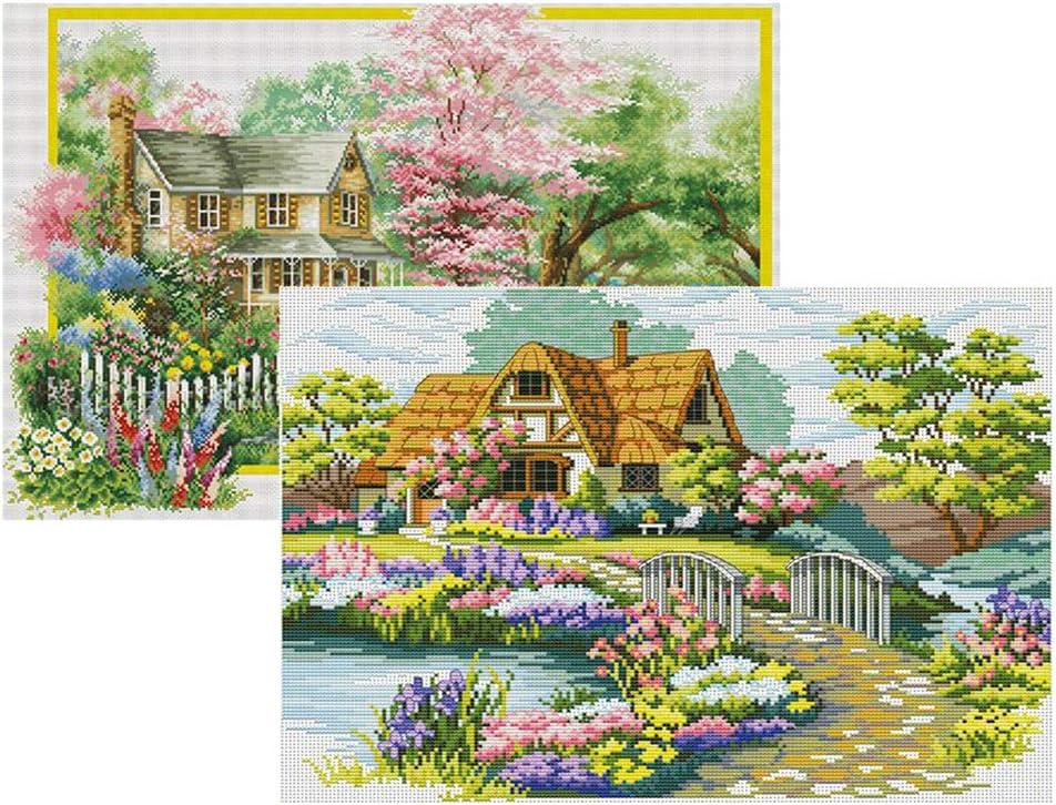 CUTICATE 11CT Stamped Cross Stitch Kits Spring Landscape Pattern Embroidery Kit DIY Home Ornaments