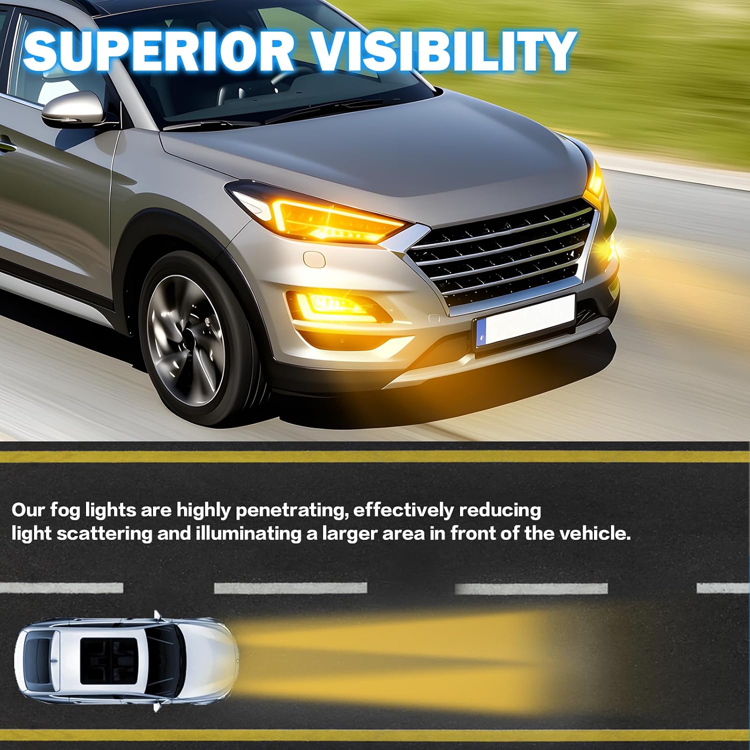 Fog Lights Compatible with 2019 2020 2021 Hyundai Tucson LED Daytime Running Lights with H8 Halogen Bulbs Replacement Front Bumper Driving Fog Lamps