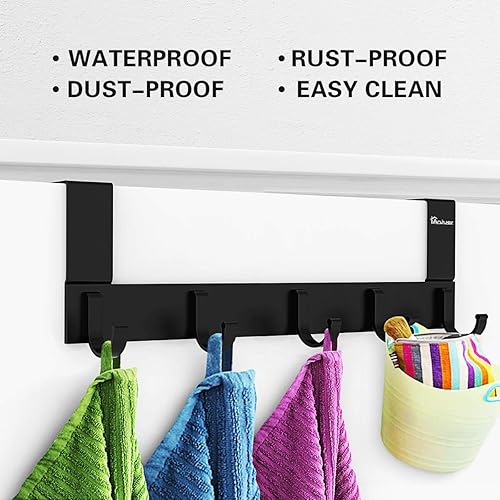 Miniatura 2 de Anjuer Perchero organizador de ganchos para colgar sobre la puerta, percha de metal, 5 ganchos, color negro
