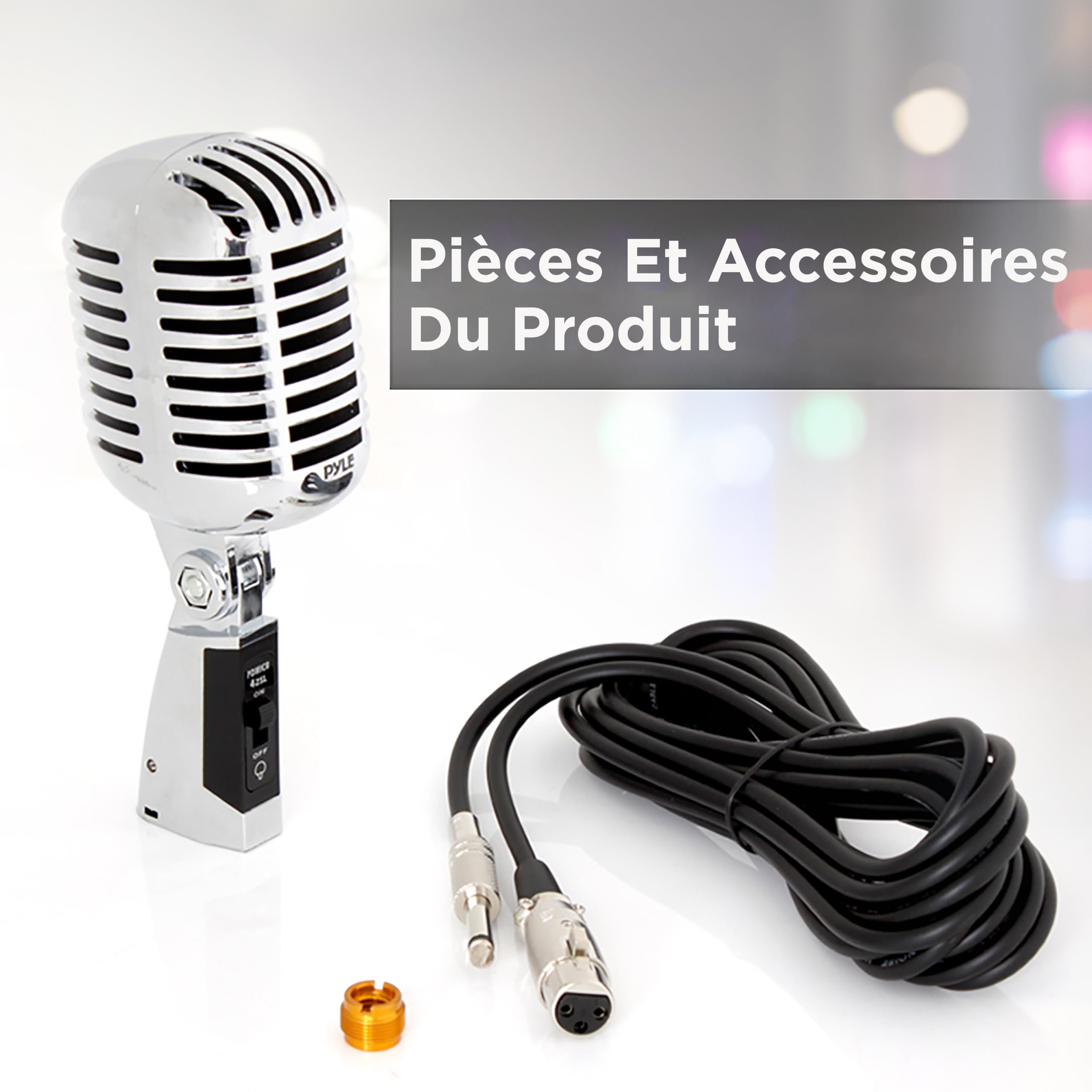 Pyle Micro - Microphone Dynamique Vocal Classique Rétro - Style Vintage Unidirectionnel Cardioïde avec Câble XLR - Compatible avec Support Universel - Performance,Enregistrement en Studio - Argent