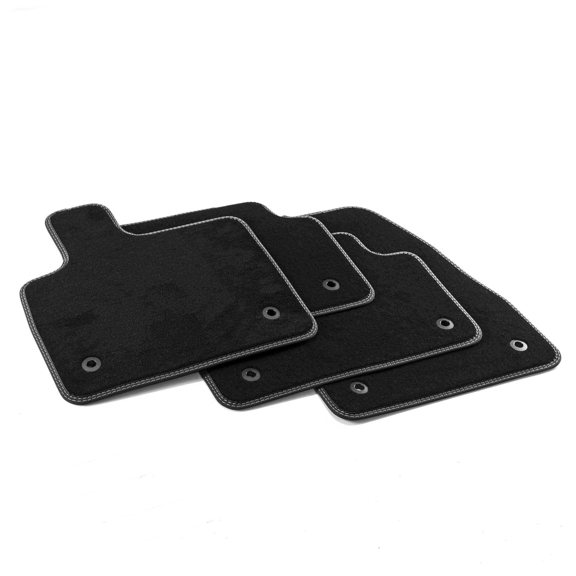 MTM PRO-8091 Tapis pour Land Rover Evoque II 2019>, sur Mesure en Velours, Bords en Similicuir et Double Surpiqûre Chromée, noir