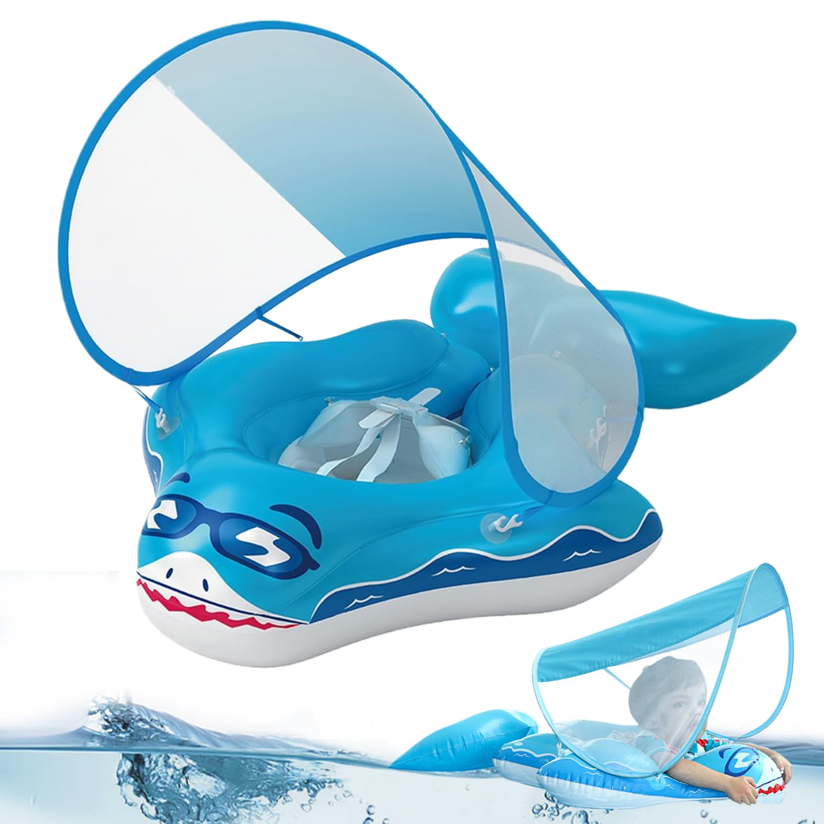 Flotteur de natation pour bébé avec auvent | Flotteur de piscine imperméable pour bébé avec pare-soleil, jouet pliable en forme d'anneau amusant pour les enfants pour nager et jouer dans