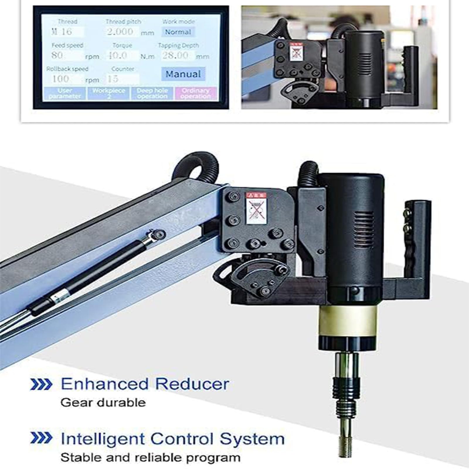 Roscadora eléctrica multidireccional de 360°, 1000 W de Alta Potencia, Capacidad M3-M16, 8 Pinzas Incluidas, Control CNC con Pantalla táctil para Acero/Aluminio.