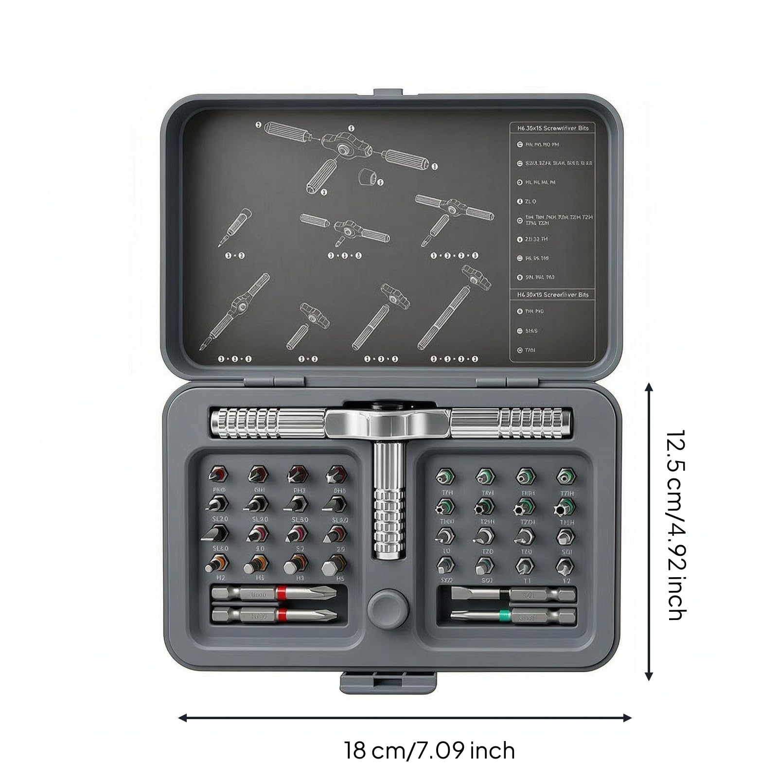 Ratchet Destornillador de Trinquete Set Destornillador Precisión Kit Puntas Herramientas Manuales con Mango Cruzado para Mayor Control y Trinquete