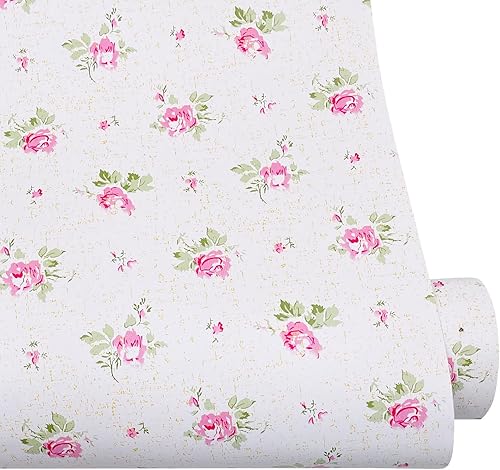 Yifasy 19.7 ft Roll Pink Rose Shelf Liner Peel and Stick Wallpaper Revamp Furniture Wall Surface Decor Paper (M-236.2x17.7 Inch)